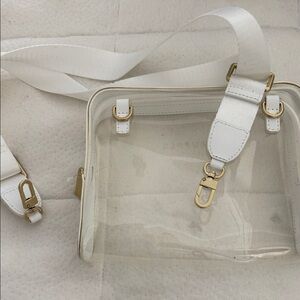Elegant Clear Crossbody Bag with White and Gold Accents